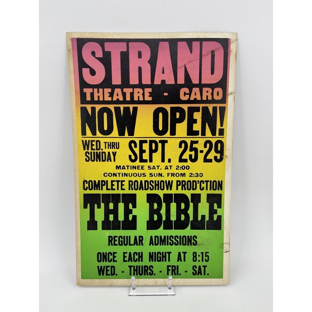 Vtg Strand Theater Poster Caro, MI Drive-in Roadshow Production of the‎ Bible